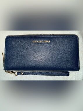 Michael Kors Navy Saffiano Zip-Around Wristlet Wallet